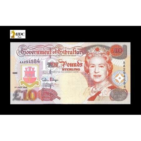 GIBRALTAR, BILLET, 10 Pounds 1995 P.26a