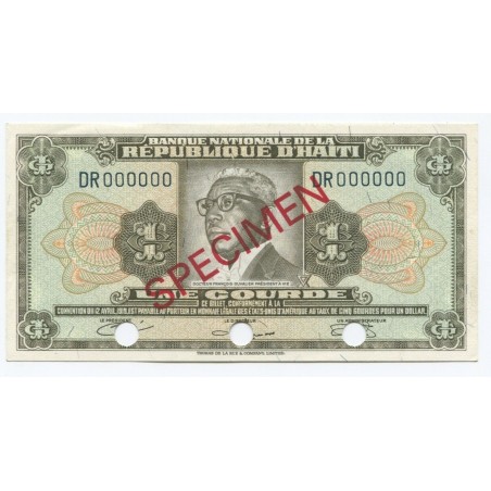 HAITI- Billet 1 Gourde SPECIMEN P-196s (1967)