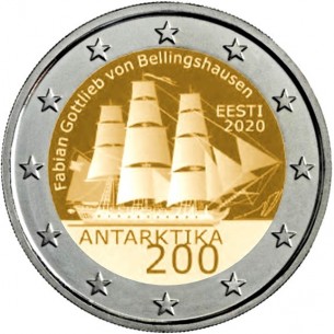 Pièce 2 Euros commémorative Estonie 2020 Découverte de l'Antarctique