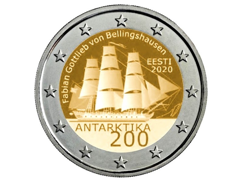 Pièce 2 Euros commémorative Estonie 2020 Découverte de l'Antarctique