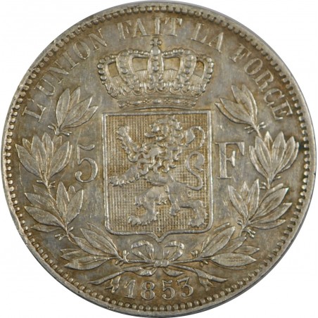 BELGIQUE 5 Francs Leopold Premier 1853 tête nue