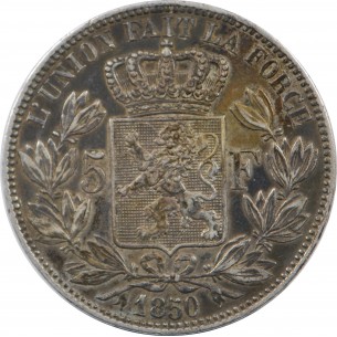 BELGIQUE 5 Francs Leopold Premier 1850 2