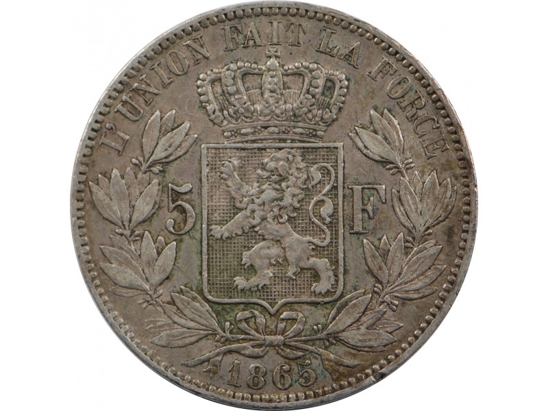 BELGIQUE 5 Francs Leopold Premier 1865