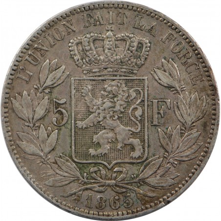 BELGIQUE 5 Francs Leopold Premier 1865