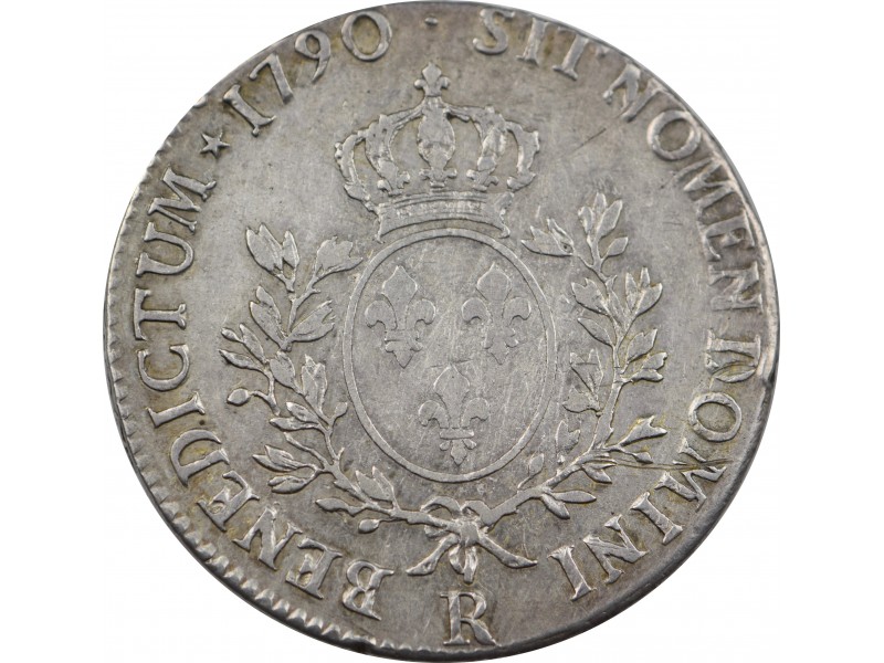Écu Louis XVI "aux lauriers" 1790 R (Orléans)