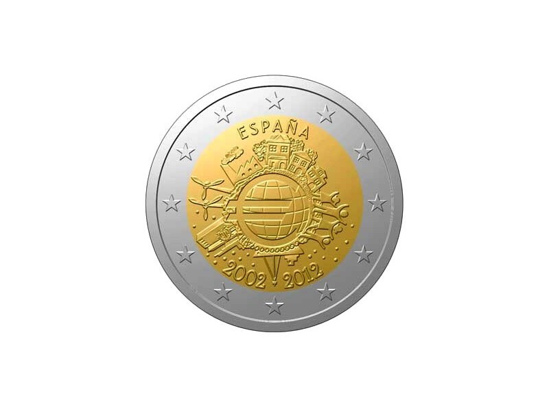 ESPAGNE piece 2 euro commemorative 10 ans de l'Euro 2012-horizondescollectionneurs.com