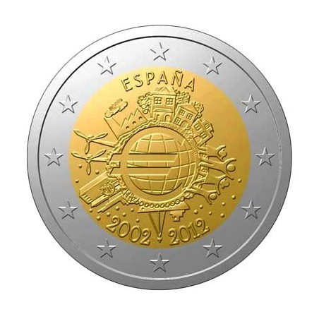 ESPAGNE piece 2 euro commemorative 10 ans de l'Euro 2012-horizondescollectionneurs.com