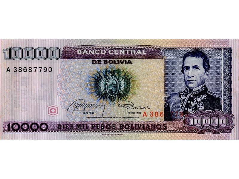 10000 Pesos Bolivie 1984 P-169a