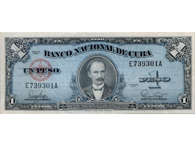 1 Peso Cuba 1960 José Marti 1960 P-77b