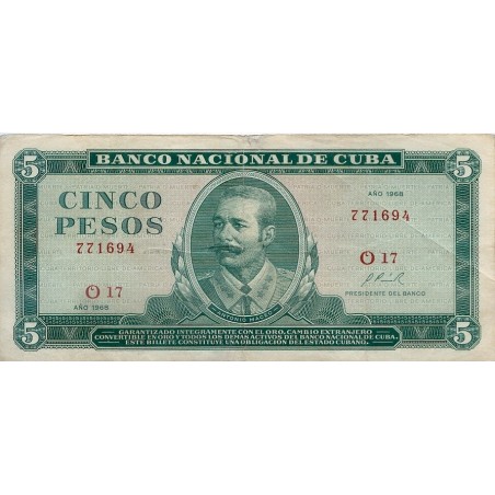 5 Pesos Cuba 1968 Antonio Maceo P-1023a