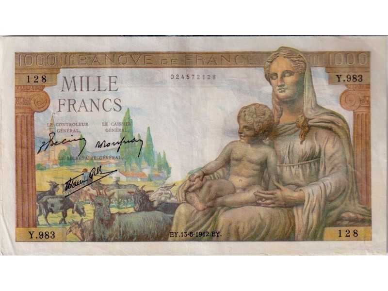 1000 Francs DÉESSE DÉMÉTER 1942 F.40.4