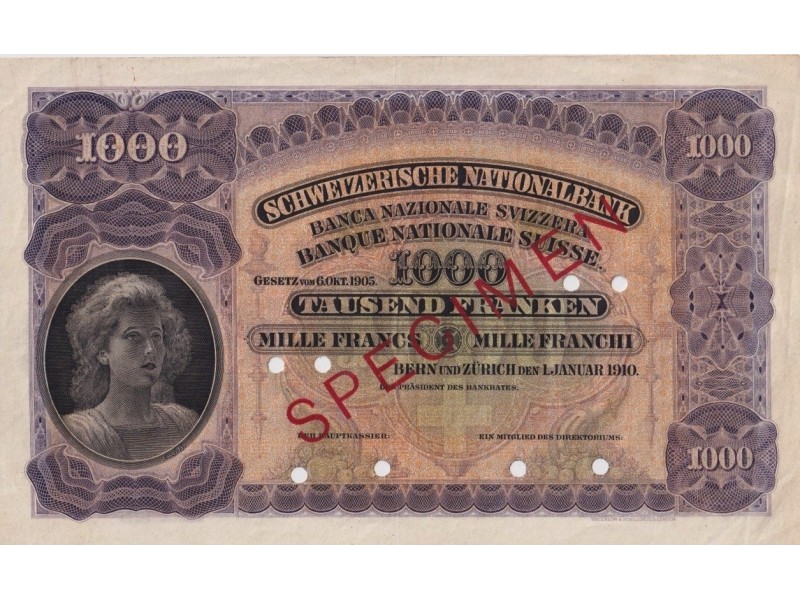 1000 Francs Spécimen SUISSE 1910 P.8s