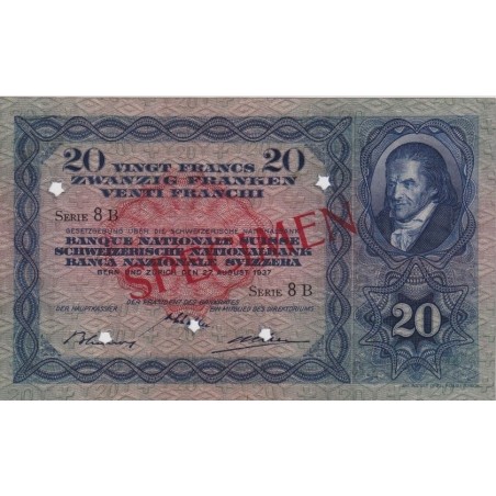 20 Francs Spécimen SUISSE 1937 asF.39f