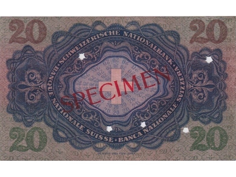 20 Francs Spécimen SUISSE 1937 asF.39f