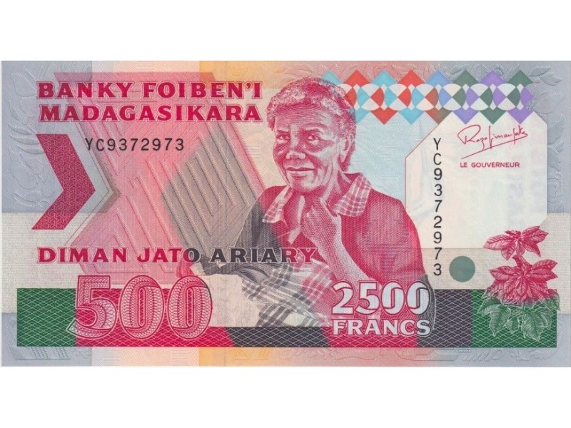 2500 Francs - 500 Ariary MADAGASCAR 1988 P.72Aa