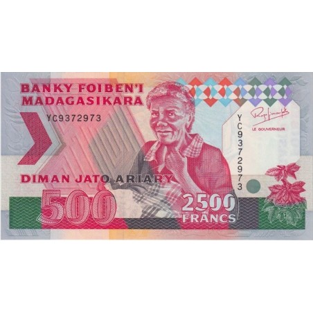 2500 Francs - 500 Ariary MADAGASCAR 1988 P.72Aa