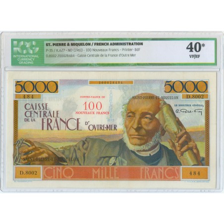 5000 FRANCS ST. PIERRE & MIQUELON SURCHARGÉ 100 NF  P.35  BILLET/NOTE TTB/SUP