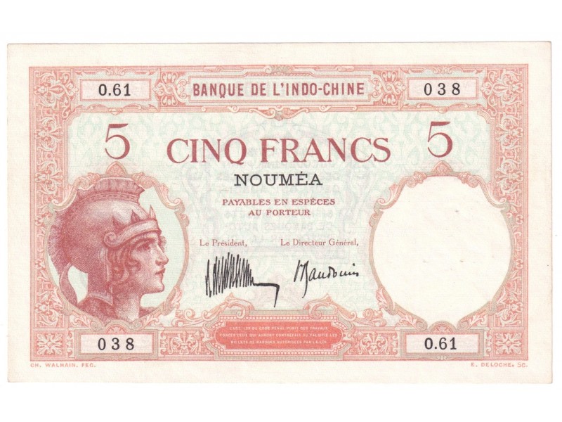 5 Francs NOUVELLE CALÉDONIE 1936 P.36b