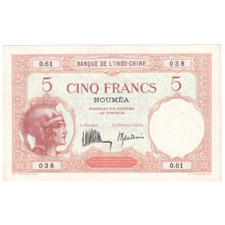 5 Francs NOUVELLE CALÉDONIE 1936 P.36b