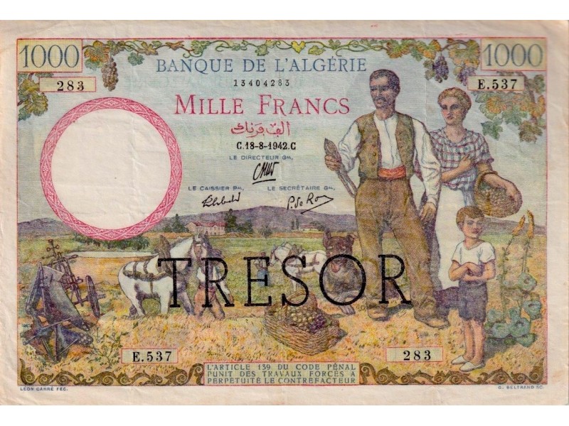 1000 Francs Algérie 1942 P-112a