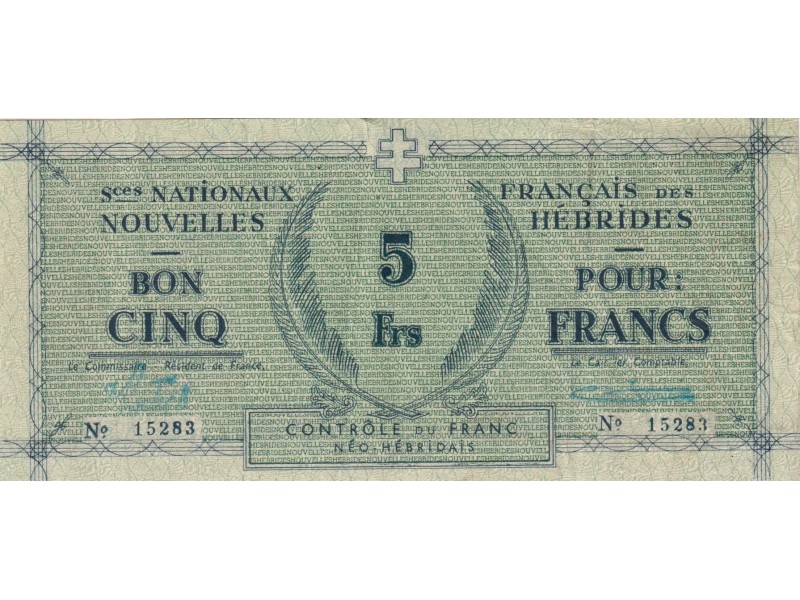 5 Francs NOUVELLES HÉBRIDES 1943 P.1