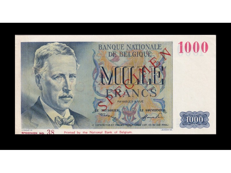 1000 Francs Specimen BELGIQUE 1953 P.131s