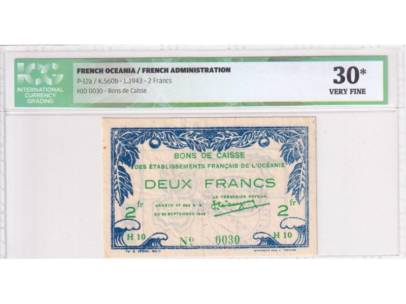 2 Francs OCÉANIE 1943  P.12a