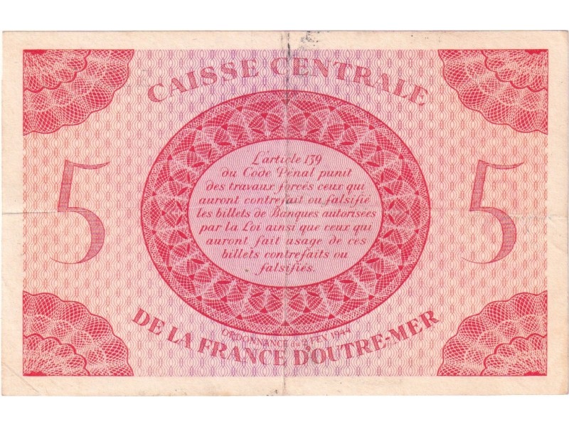 5 Francs AFRIQUE ÉQUATORIALE FRANÇAISE 1943 P.15d