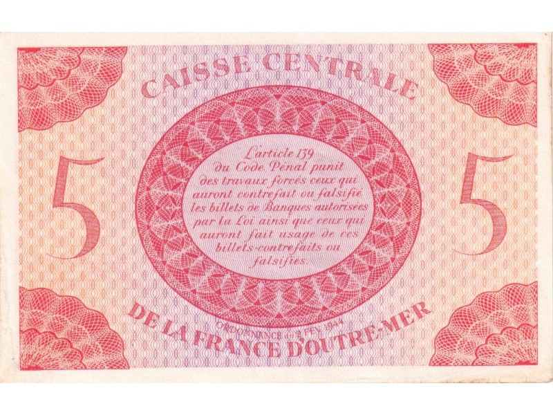 5 Francs  AFRIQUE EQUATORIALE FRANCAISE 1944 P.15c