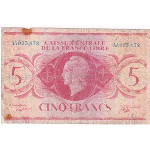 5 FRANCS AFRIQUE ÉQUATORIALE FRANÇAISE 1944 P.10a