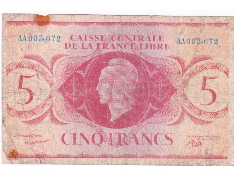 5 FRANCS AFRIQUE ÉQUATORIALE FRANÇAISE 1944 P.10a