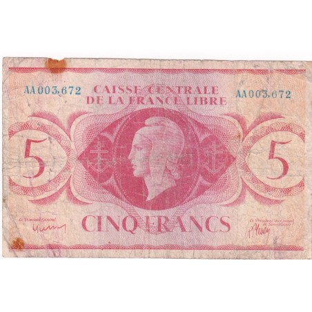 5 FRANCS AFRIQUE ÉQUATORIALE FRANÇAISE 1944 P.10a