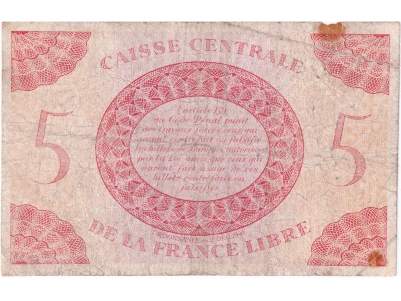 5 FRANCS AFRIQUE ÉQUATORIALE FRANÇAISE 1944 P.10a