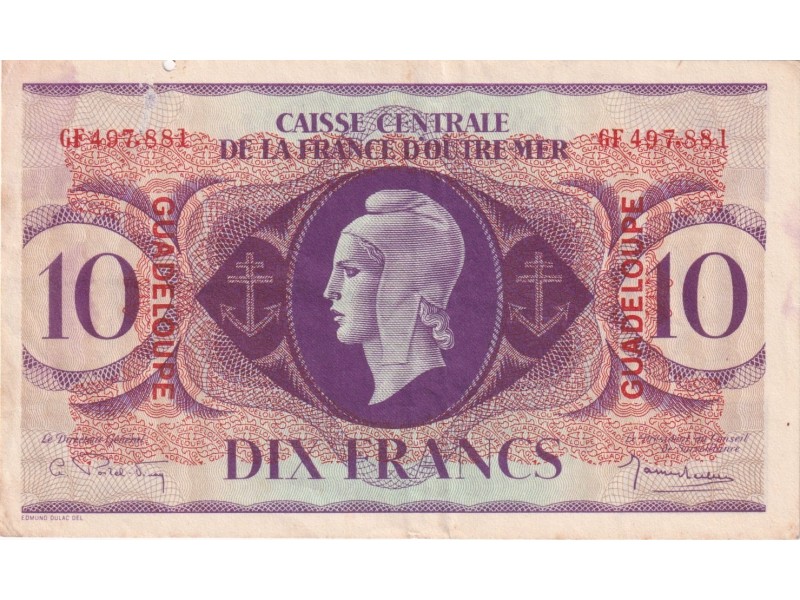 10 Francs Guadeloupe 1944 P. 27 a