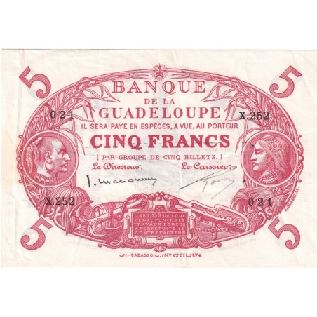 5 Francs Cabasson rouge GUADELOUPE 1943 P.7c