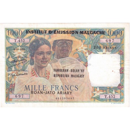 1000 Francs -200 Ariary MADAGASCAR 1952 P.54