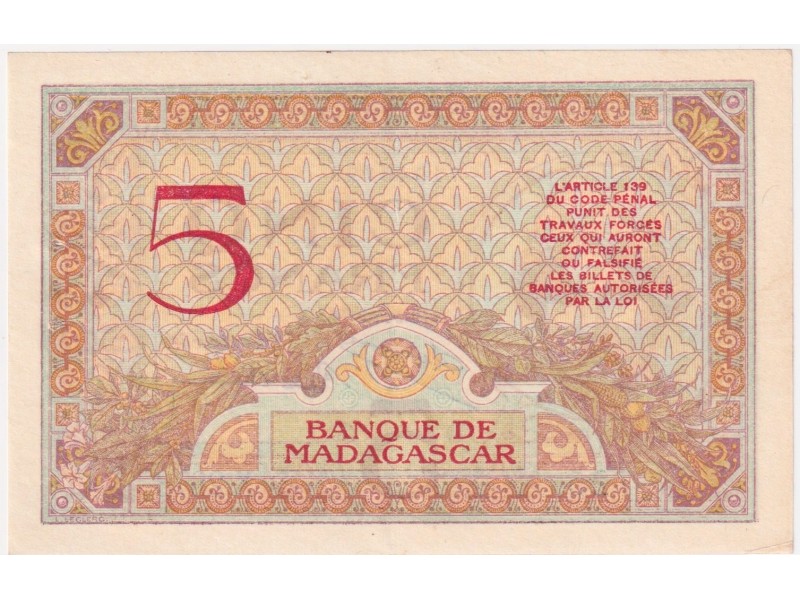 5 Francs MADAGASCAR 1937 P.35