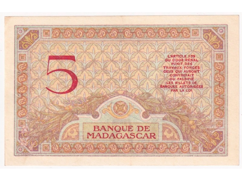 5 Francs MADAGASCAR 1937 P.35