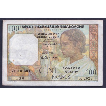 100 Francs - 20 Ariary MADAGASCAR 1961 P.052