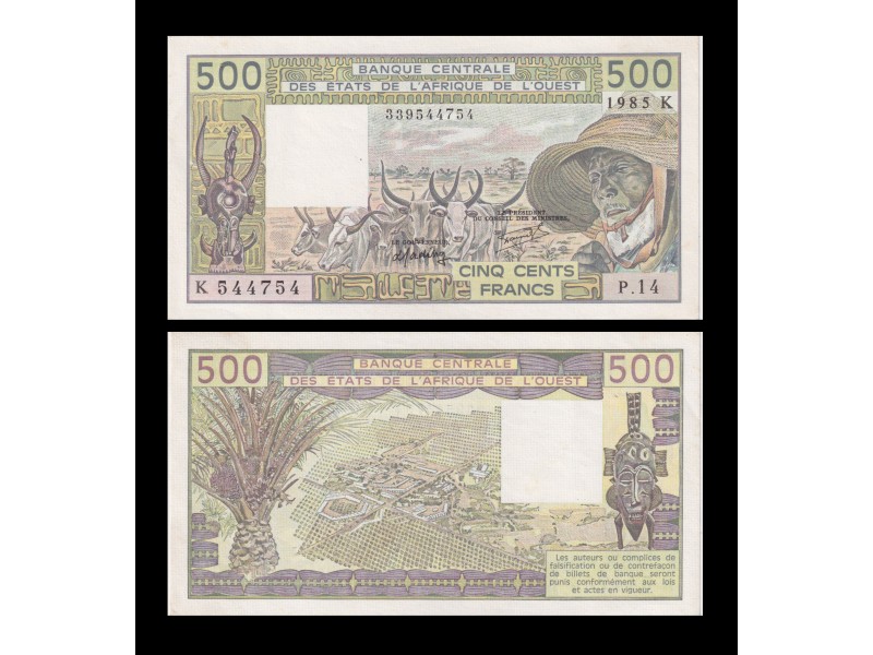 500 Francs ÉTATS DE L'AFRIQUE DE L'OUEST 1985 P.706Kh