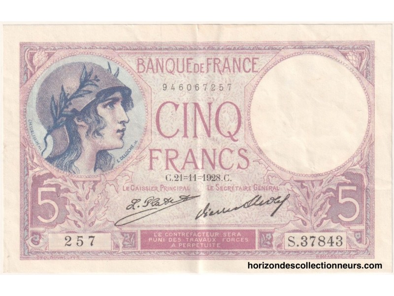 5 Francs Violet FRANCE 1928 F.3.12
