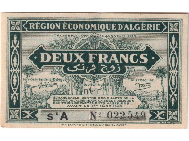 2 Francs ALGÉRIE 1944 P.38a