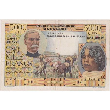 Madagascar 5000 Francs sur 1000 Ariary 1955 P.55