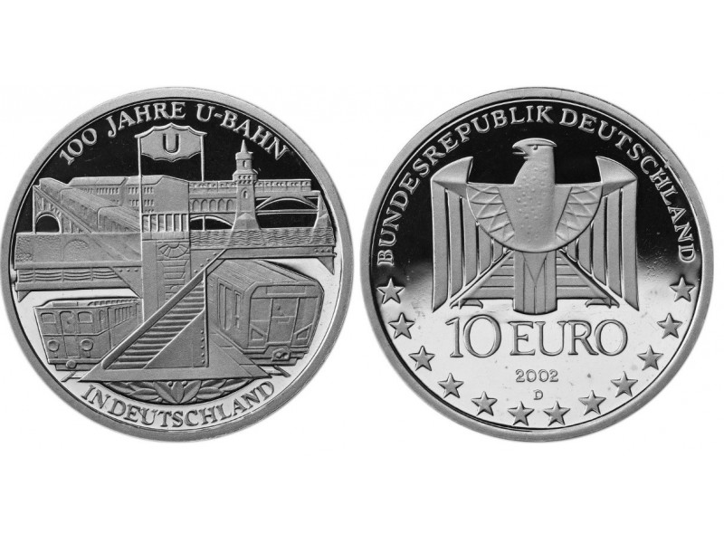 ALLEMAGNE-10 Euros 100 ans U Bahn 2002