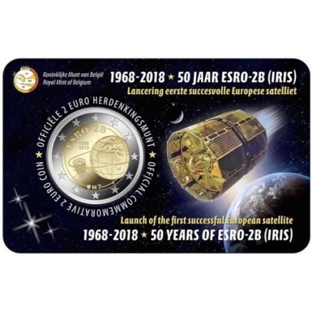 2 Euro Belgique 2018- Coincard 50e anniversaire du lancement du satellite 2B-ESRO-horizondescollectionneurs.com