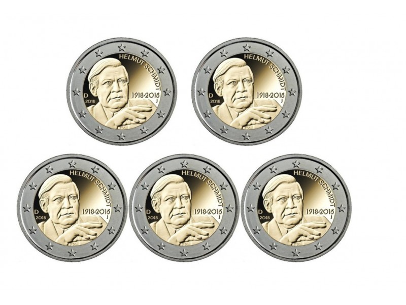 2 Euro Allemagne 2018- Helmut Schmidt. 5 ATELIERS ADFGJ