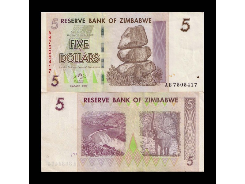 5 Dollars ZIMBABWE 2007 P.66