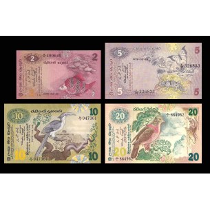 Lot de 4 billet 2 5 10 et 20 Rupees SRI LANKA 1979