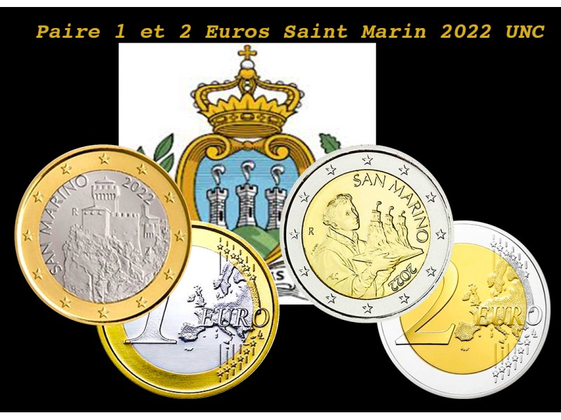 Paire 1et 2 Euros Saint Marin 2022 UNC