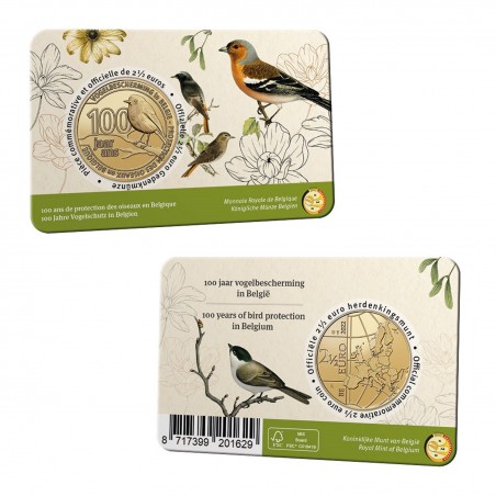 BU COINCARD 2,50 Euros BELGIQUE 2022, 100 Ans de Protection des Oiseaux